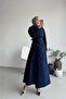 Women's Navy Blue Gold Button Detailed Wrap Hijab Dress Nms091 - 2