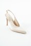 Essential Beige Satin Open Back Pointed Toe Women's Heeled Shoes - 4
