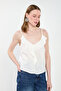 Women's Rope Strap Blouse with Ruffles on the Front - White - 2