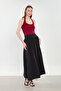 Women's Thick Pleated Long Skirt - Black - 3