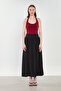 Women's Thick Pleated Long Skirt - Black - 4