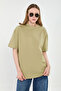 Women's Crew Neck Basic T-Shirt with Side Slits - Khaki - 4