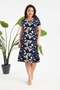Women's Navy Blue Beige Poppy Pattern Plus Size Stretchy Midi Dress - 3