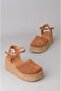 Seç 4069 Genuine Leather Platform Heel Sandals (Heel Height: 7 cm) Tan Suede - 7