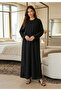 Premium Nida Fabric Open Front Black Embroidery Muslim Abaya With Sheila - 2