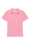 2091 Women's Polo Neck Ribbed Short Sleeve Knitwear Blouse Pink