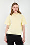 Women's Basic T-Shirt with Stand Collar and Side Slits - Yellow - 3