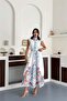 Women's White Stand-Up Collar Patterned Sleeveless Belted Full-Length Design Dress Dpms2571