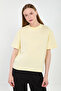 Women's Basic T-Shirt with Stand Collar and Side Slits - Yellow