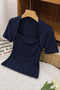 Women's Navy Blue Swan Collar Slim Short Sleeve Fit Crop Blouse - 4
