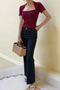 Women's Burgundy Swan Collar Modern Basic Crop T-Shirt – Comfortable Fit Stylish Casual Blouse - 5