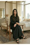 Premium Nida Fabric Open Front Black Embroidery Muslim Abaya With Sheila - 4