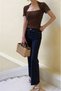 Women's Bitter Coffee Swan Collar Slim Short Sleeve Fit Crop Blouse - 5
