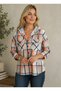 Women's Patterned Colorful Lumberjack Oversized Loose and Wide Fit Casual Double Hooded Jacket Shirt - 2
