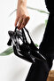 Women's Black Patent Leather Back Strap Pointed Toe Mid Heel Shoes 8cm