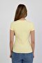 Women's Stretchy Ribbed Collar with Snap Buttons Yellow Short Sleeve Basic Knitted Blouse - H5993 - 5