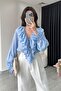 Women's Blue Ruffled Design Shirt