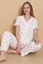 Mirano 3856 Patterned Wrinkled Shirt Collar Buttoned Short Sleeve Women's Pajama Set - 4