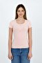 Women's Stretchy Ribbed Collar with Snap Buttons Pink Short Sleeve Basic Knitted Blouse - H5993 - 3