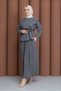 Beautifully Looking Double Suit with Belt in Gray - 4