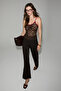 Nijhan women's contrast color lace trim brown tank top - 2