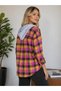 Women's Patterned Colorful Lumberjack Oversized Loose and Wide Fit Casual Double Hooded Jacket Shirt - 3