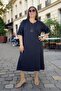 Lycra Dress with Side Pockets, Three Quarter Sleeves, Cotton Viscose, Medium Length, Bell Cut, Plus Size