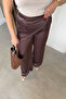 Satin Trousers with Scarf Detail and Elastic Waist - Brown - 2