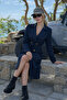 Women's Daily Premium Comfort Basic Long Navy Blue Trench Coat - 4