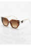 Women's Leopard Patterned Cat Eye Uv400 Protected Smoked Glass Gold Detail Sunglasses - 2