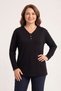 Women Mom Black 3 Button V Neck Long Sleeve Blouse Mother's Day