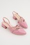 Elara Women's Pink Patent Leather Cross-Strapped Buckle Slingback 4 cm Thick Heeled Pointed Toe Shoes - 2