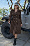 Women's Daily Premium Comfort Basic Long Brown Trench Coat - 3