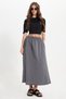 Women's relaxed fit 100% cotton soft-touch elastic waist midi skirt with pockets - grey pleated flare skirt - 6