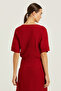 Burgundy Ribbed Striped Bat Sleeve Blouse - 4
