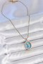 316L Steel Gold Color Chain Blue Enamel Pearl Zircon Stone Flower Embroidered Portrait Model Women's Necklace - 2