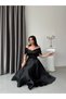 Black Strappy Low Sleeve Organza Midi Dress with Belt Detail - 4