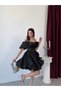 Black Balloon Sleeve Corset Detailed Short Homecoming Dress - 2