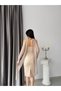 Beige Stone Embroidered Lace Midi Evening Dress with Scarf and Gloves - 7