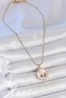 316L Steel Gold Color Chain Pink Enamel Pearl Flower Embroidered Portrait Model Women's Necklace - 2