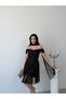 Black Shoulder Scarf Detailed Lace Fabric Short Evening Dress - 3