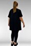 68501 Large Size Combed Cotton T-Shirt with Ribbed Collar and Stones on the Front - Black - 6