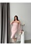 Powder Stone Embroidered Lace Midi Evening Dress with Scarf and Gloves - 2
