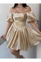Beige Balloon Sleeve Corset Detailed Short Homecoming Dress - 6