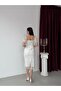 White Square Neck Balloon Sleeve Sequin Embroidered Midi Evening Dress - 7