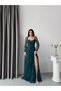 Emerald Heart Collar Corset Detailed Front Tie Lace Evening Dress - 2