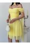 Yellow Shoulder Scarf Detailed Lace Fabric Short Evening Dress - 5