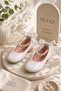 Girl's White Ballerina Shoes with Pearl Detail and Ribbon, Stylish Orthopedic Comfortable Daily Evening Dress Shoes - 5