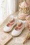 Girl's White Ballerina Shoes with Pearl Detail and Ribbon, Stylish Orthopedic Comfortable Daily Evening Dress Shoes
