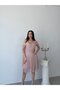 Powder Shoulder Scarf Detailed Lace Fabric Short Evening Dress - 3